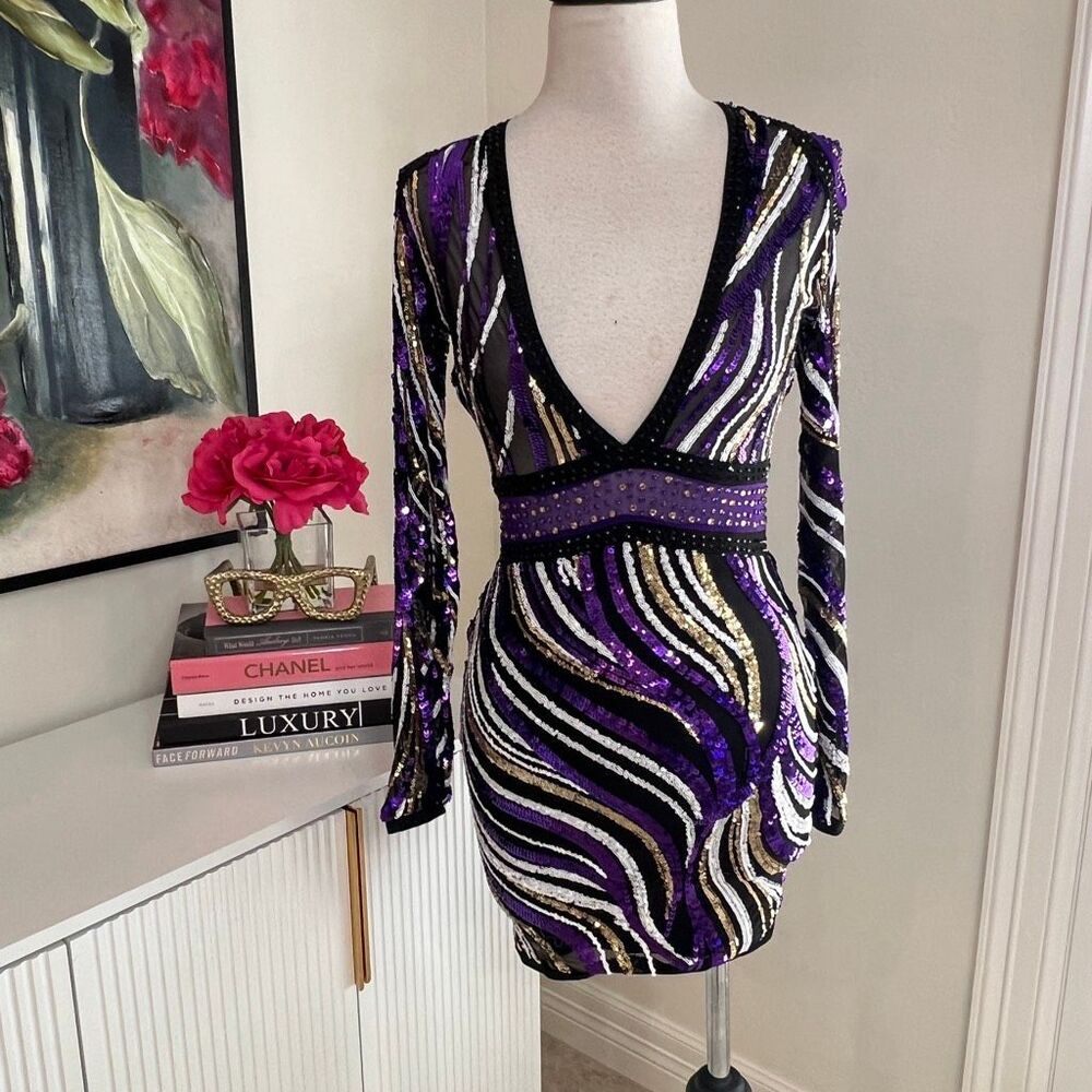 Fashion Nova Women's Look So Good Sequin Bodycon Mini Dress Purple Size XS